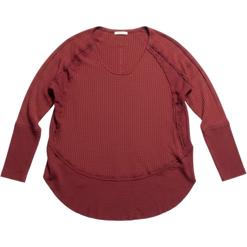We The Free Free People Burgundy Waffle Knit Thermal Top Scoop Neck Size Medium